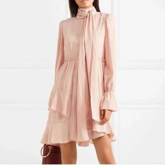 See By Chloe Ascot Neck Dress Tonal-Check Plaid Pink Size 40 - Picture 1 of 16